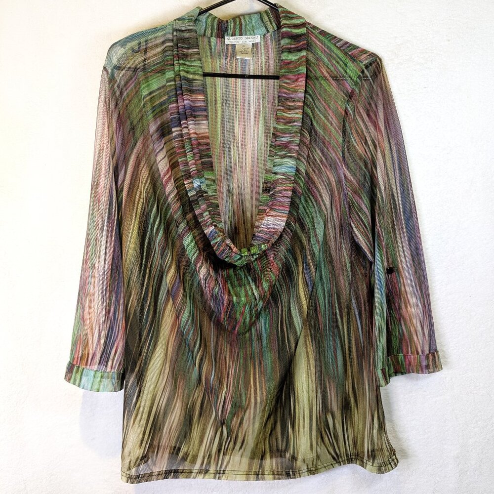 Vintage Alberto Makali sheer multi colored net blouse Size XL